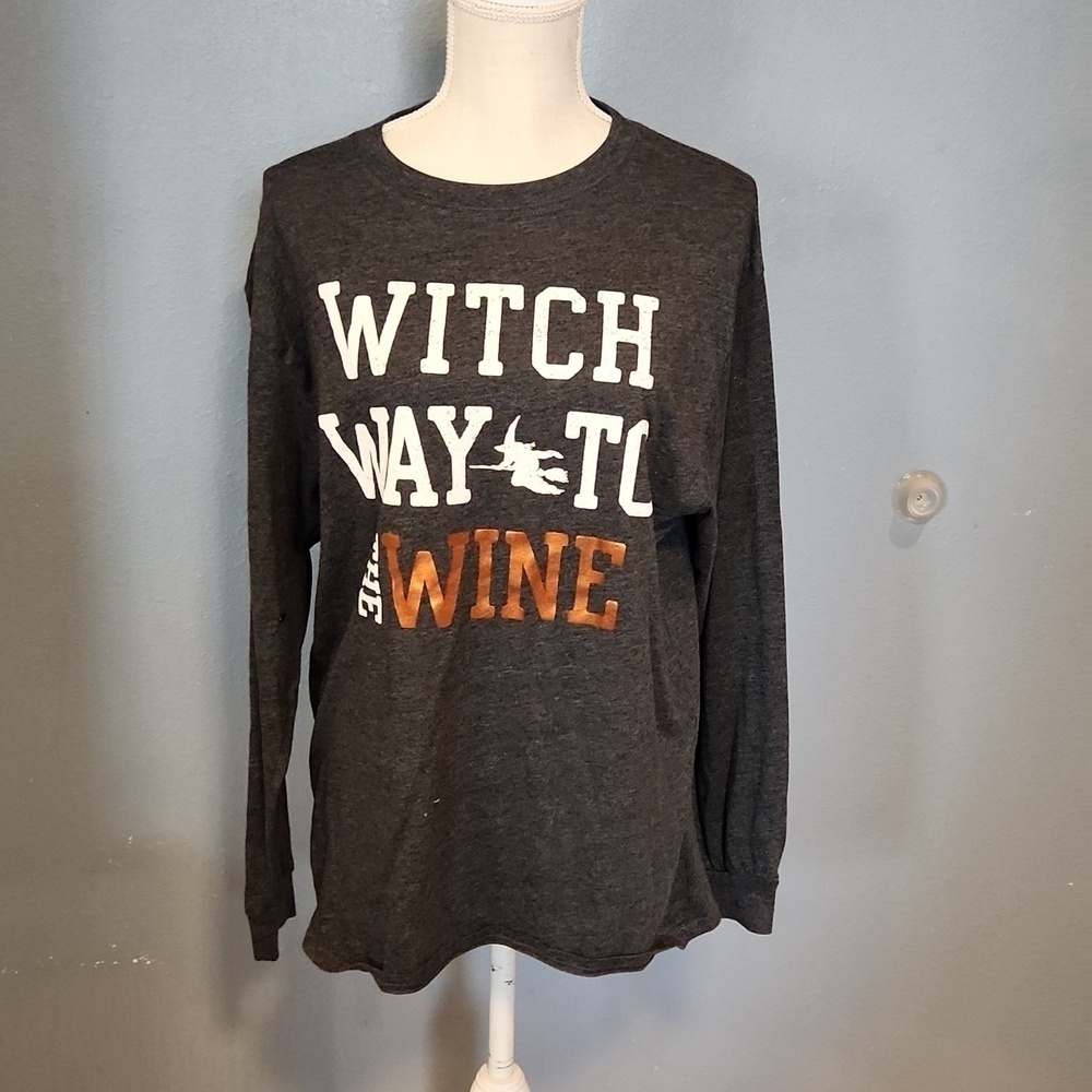 Moder Lux Halloween long sleeve top witch way to the wine Pumpkin Fall